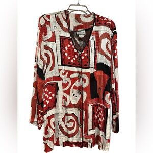 MARINA Red and Black Geometric Button Down Shirt